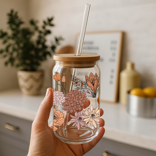 Blush Bloom Glass Can Tumbler